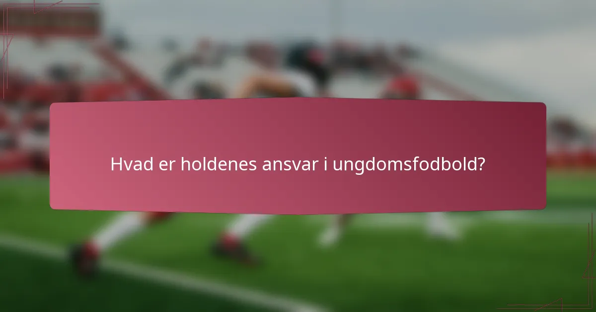 Hvad er holdenes ansvar i ungdomsfodbold?